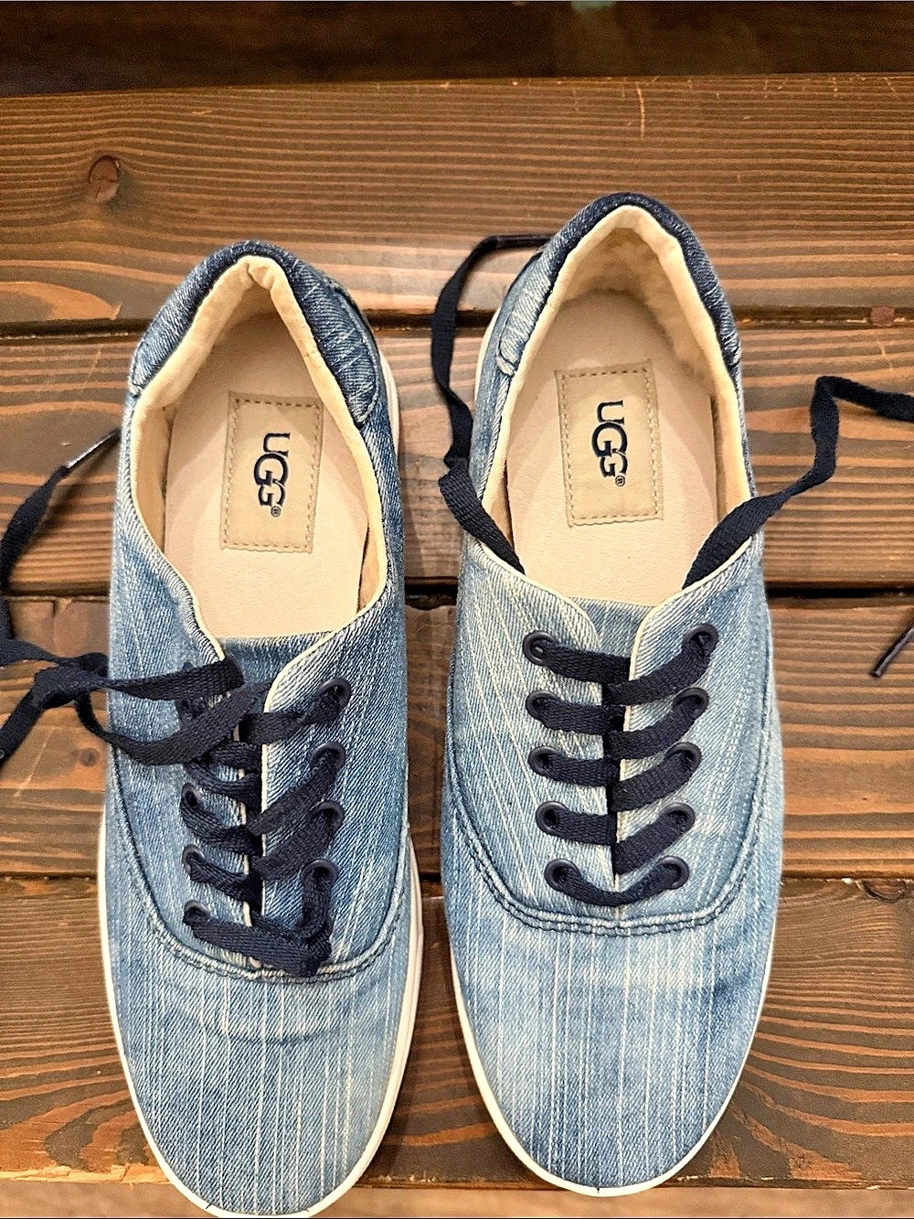 UGG Denim Lace-Up Sneakers Blue Women Size 7